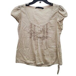 Zara Basic Women's Light Gray Pintuck Lightweight Semi Sheer Peasant Blouse Sz S